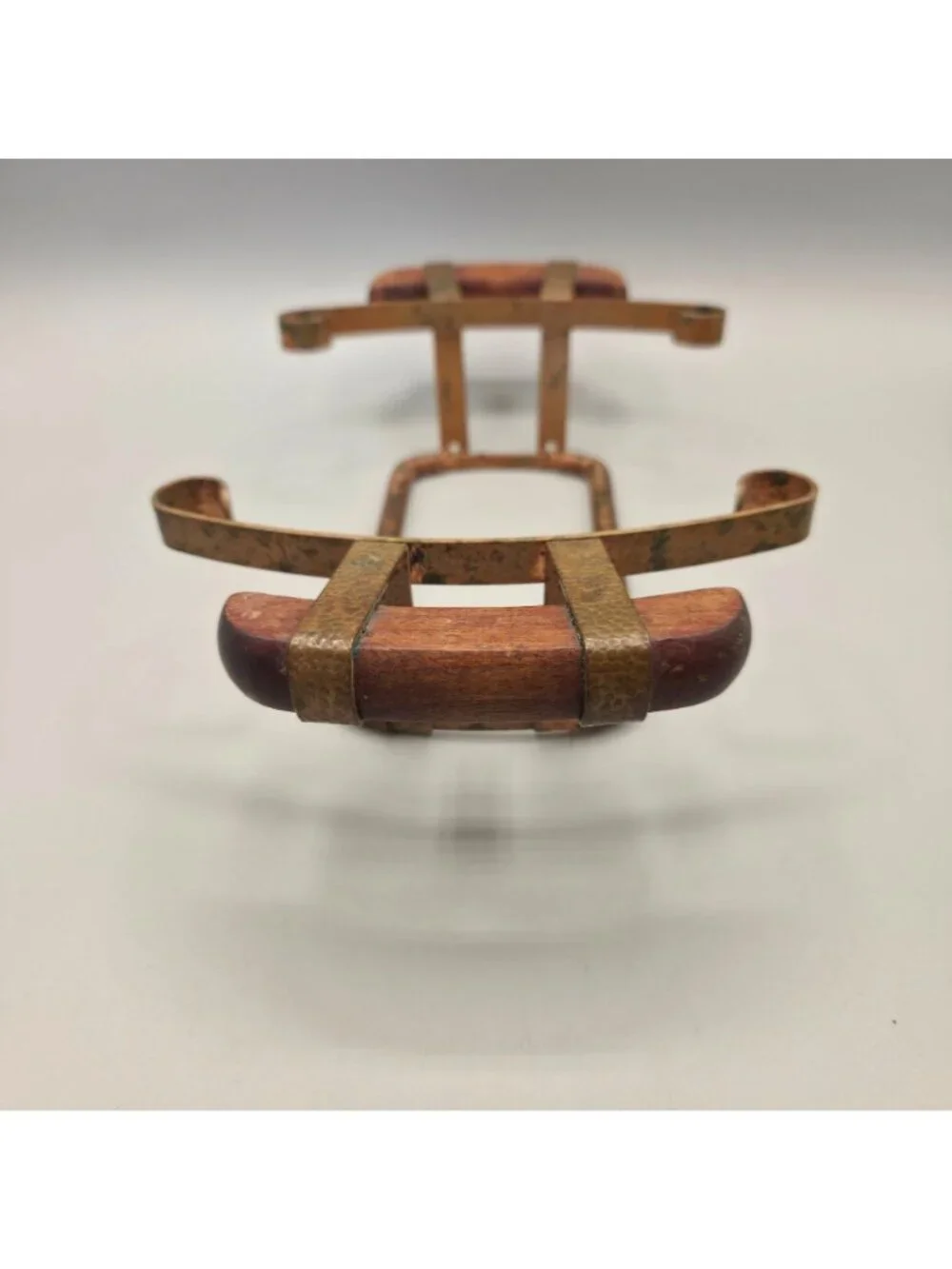 Vintage Adjustable Casserole Dish Carrier Hammered Copper Wooden Handles